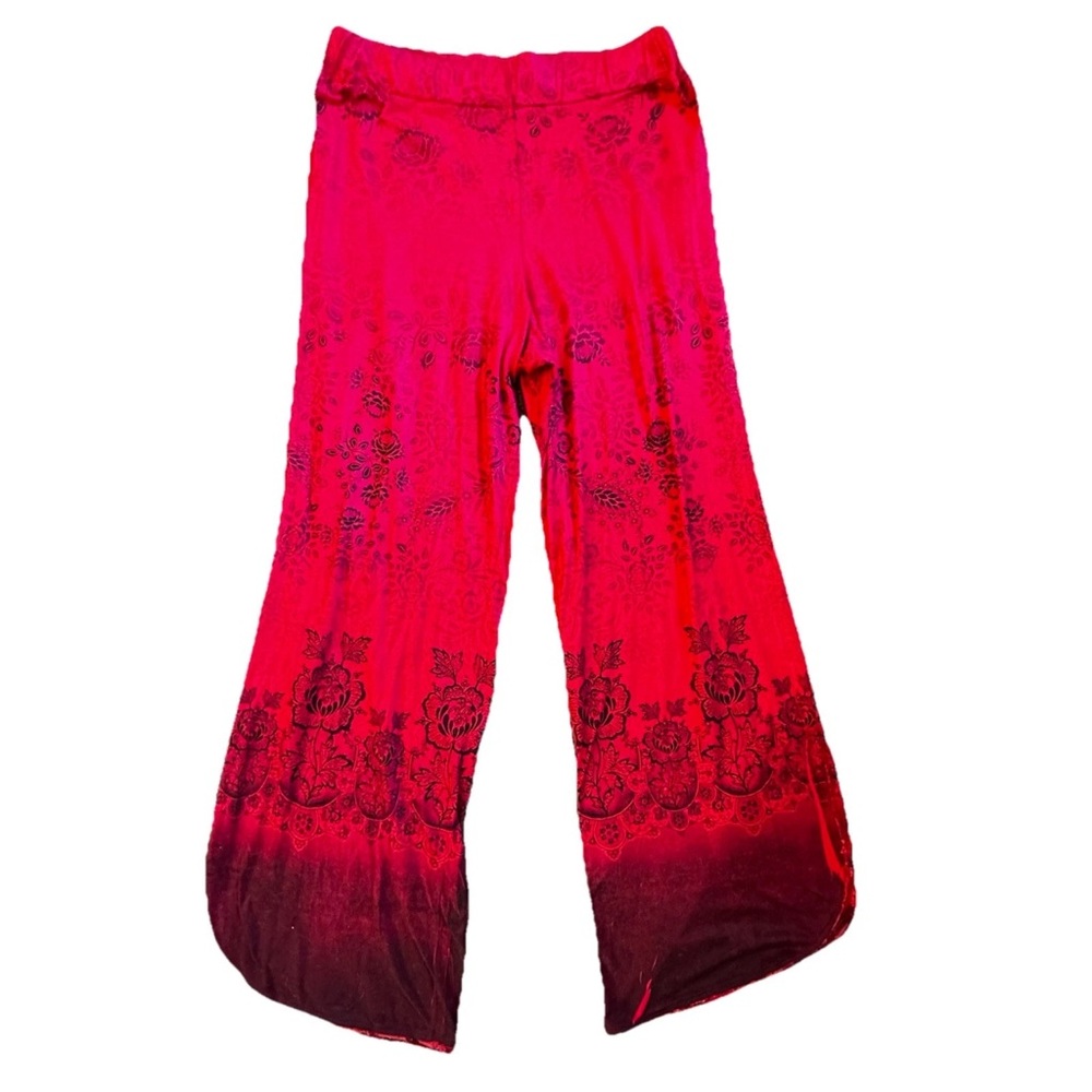 Boho Festival Hippie Gypsy Coquette Fairycore Flowy Flare Pants Red Size Medium